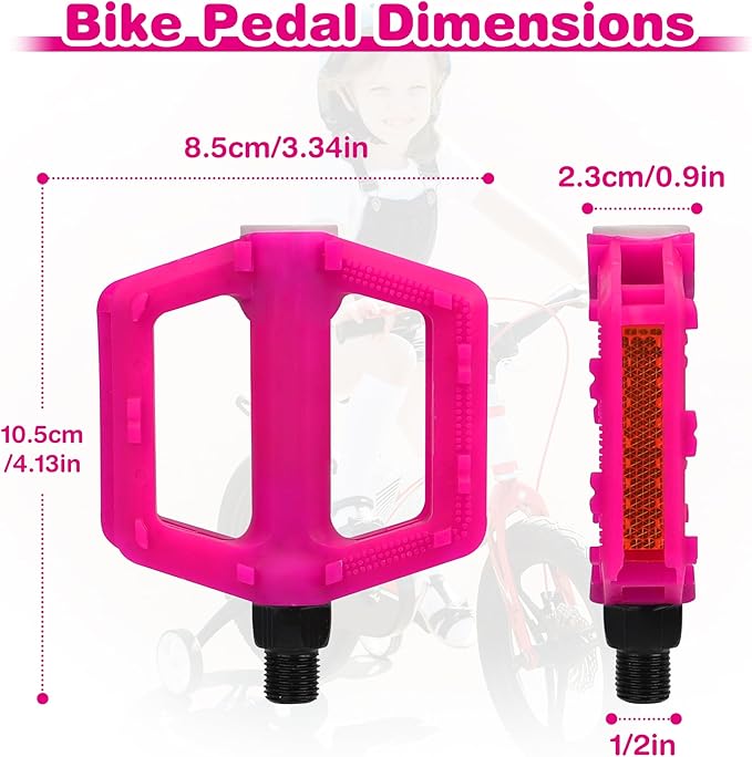 ZUKKA Bike Pedals 1/2-Inch Bike Pedals Non-Slip Kids Bike Peals with Reflective Strips on Sides Multiple Color for Mountain Bike Kid Bike Freestyle BMX Bike