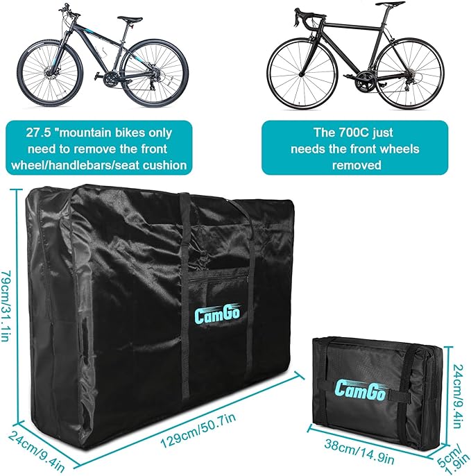 CamGo 26 Inch Folding Bike Transport Bag - Waterproof Bicycle Travel Case Carrier Bag for Train Air Travel