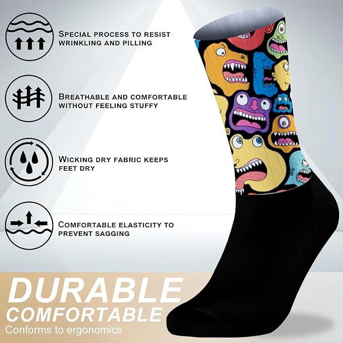 Cycling Socks Athletic Crew Socks Breathable Cushioned Compression Running Hiking Socks For Mens Womens