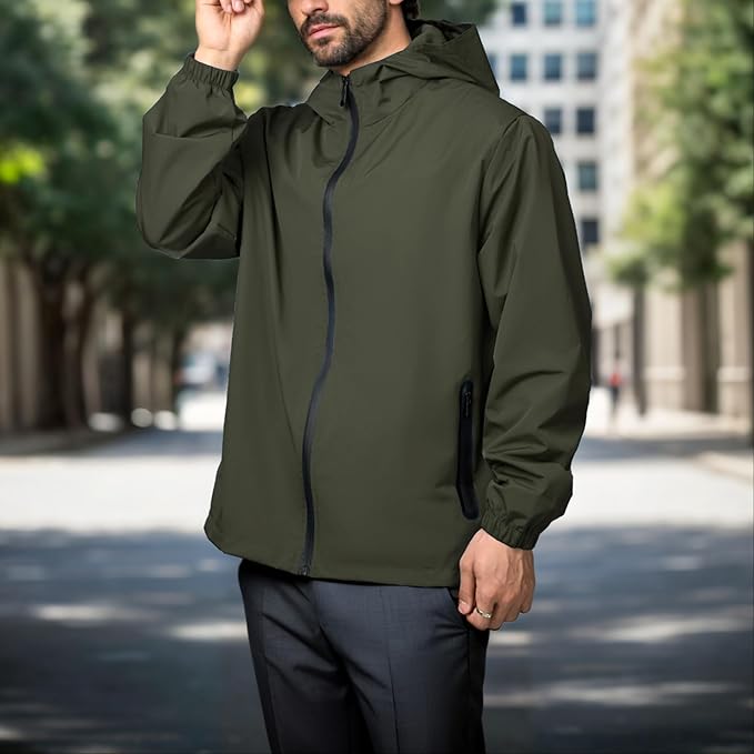 Rain Jacket Men Waterproof Windbreaker Lightweight Hooded Casual Coat for Daily Hiking Cycling Coat