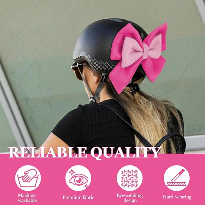 Bow Helmet Accessory, 8.07"x11.22" Stylish Motorcycle Helmet Bow Decoration for Women, Removable Cute Fashion Ribbon Bows Ornament for Motorcycle Scooter E-Bike Helmets (Pink+Rose Red)