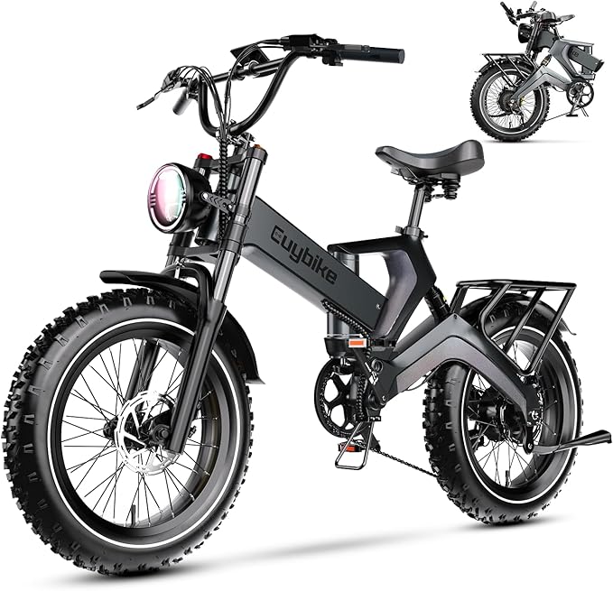 2000W/3000W Peak Motor Electric Bike for Adults, 48V/52V 25AH/30AH Battery Full Suspension Foldable Ebike, 20"x4.0" Fat Tires 35MPH Dirt Bike, 100/120 Miles Hydraulic Brake Magnesium Alloy Motorcycle