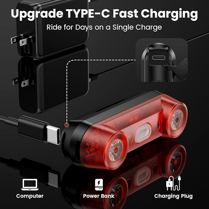 Bike Tail Light with Bike Tracker, GPS Real-Time Track (iOS Only, Work with Apple Find My), 3 Light Modes, Rechargeable Type-C, IPX6 Waterproof, Cycling Safety Rear Bike Light for Night Riding