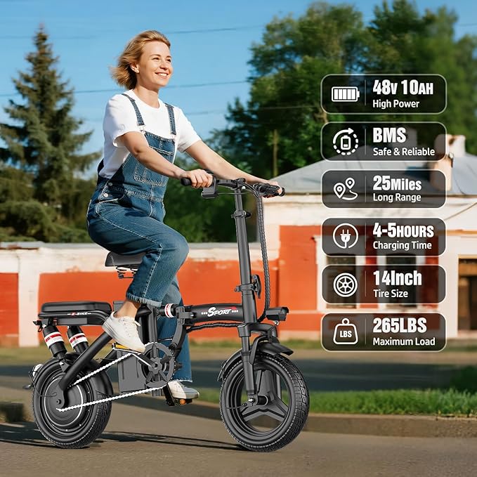 Electric Bike for Adults,14" Folding Adult E Bike with 650W Peak Motor,25 mph,30 Miles Range, 8-Point Suspension & Disc Brake,Commuter Electric Bicycle,UL2849 E Bike