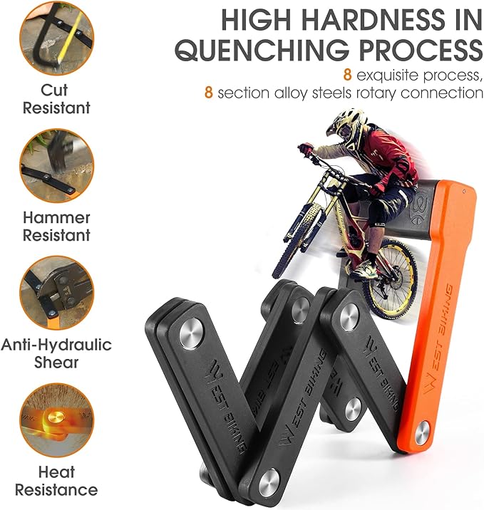 Compact Folding Bike Lock with 3 Keys, 2.06 Ft Anti Theft Security Bicycle Locks, Super Strong Bicycle Security Chain Lock with Bracket for Electric Bikes/Scooters