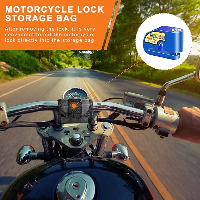 Motorcycle Alarm Disc Brake Lock, Motorcycle Locks Anti Theft Security Wheel Disc Lock Waterproof 110dB Alarm Sound with 5ft Reminder Cable Keys and Carry Pouch for Motorbike Bike Scooter