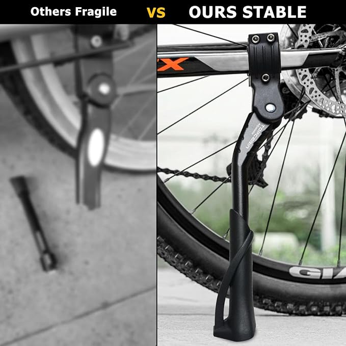Aluminum Alloy Bicycle Kickstand - Adjustable, Rear Side/Center Mount for Adult Bikes 24-29 inch (Black)