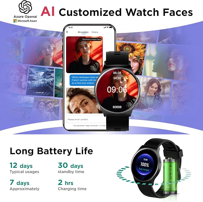 BENIO Smart Watch (Answer/Make Call), AI Watch Faces, 1.43" AMOLED with AOD, IP68 Waterproof Fitness Tracker, 24/7 Heart Rate/SpO2/Sleep Monitor/Stress, 110+ Sports Modes, Compatible Android & iOS