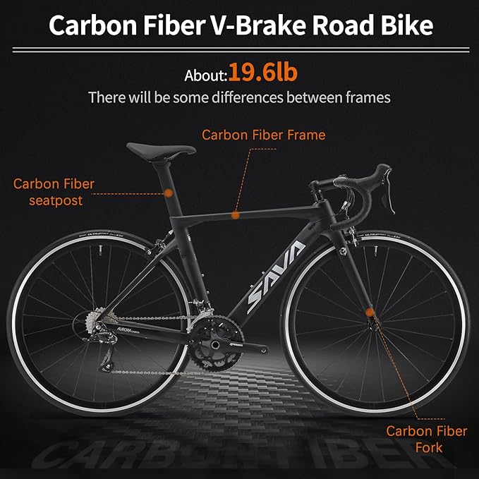 SAVADECK Carbon Road Bike for Beginners - Adult Racing Bicycle with Shimano SORA 18-Speed, Lightweight Carbon Fiber Frame & Fork, Double V-Brake