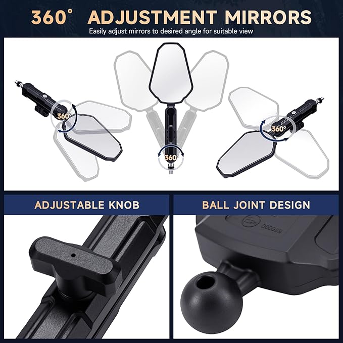 Adventure Motorcycle Mirrors - M8 M10 Black Foldable ATV Rear View Mirror, 7/8" Handlebar Side Mirrors, 360 Adjustable Ball-Head Compatible with Street Dirt Bike ATV Off-road Scooter Snowmobile