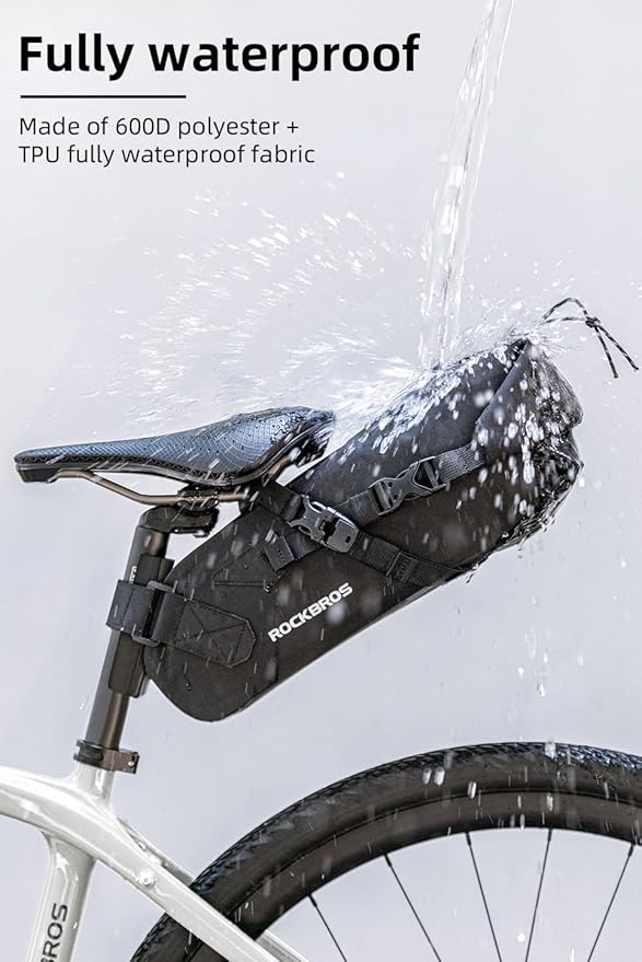 ROCKBROS Bikepacking Bag Bike Saddle Bag Large Capacity Bikepacking Seat Bag Waterproof Bike Seat Bag Max 3L
