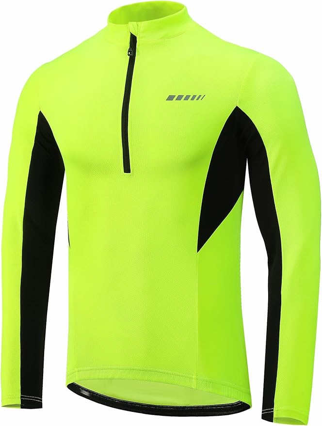 qualidyne Men’s Cycling Jersey Long Sleeve, Quick Dry Moisture-Wicking, UPF 50+, Half Zip Bike Shirt with 3+1 Pockets
