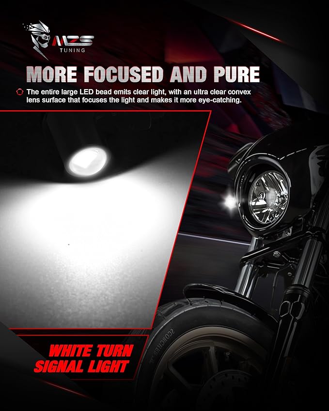 MZS Motorcycle Rear LED Turn Signals, White Light Mini Turn Signal Tail Light, Minimalist Design, Universal 6mm Screw Suitable for 6mm/8mm/10mm Hole Compatible with Most Family Motorcycles