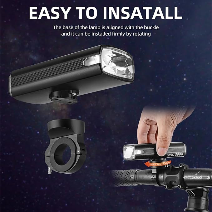 ROCKBROS Bike Lights 10000mAh USB-C Rechargeable Bike Lights for Night riding-3000 Lumens Bright Bicycle Lights-Over 24 Hours Runtime - IPX6 Waterproof Bike Headlight