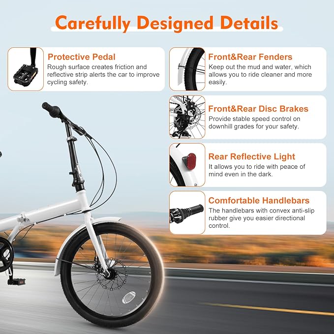20 Inch Folding Bike, Adult Folding Bike 7 Speed Shifter, Height Adjustable Bicycle for Men & Women