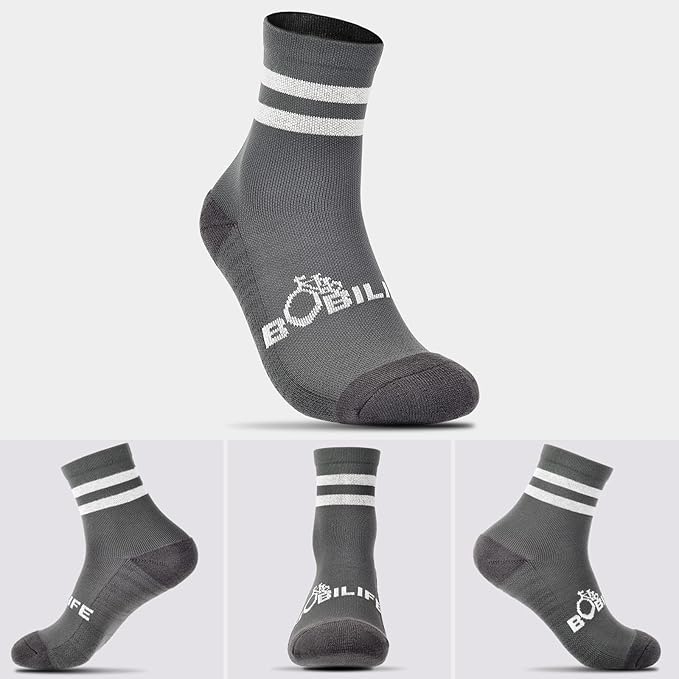 Cycling Biking Socks 2 Pairs, Ergonomic Moisture Wicking Breathable Cushion Quarter Crew Riding Socks, Men & Women