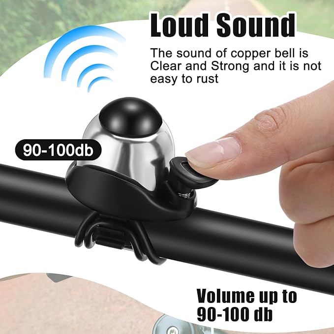 Mudder 2 Pcs Bike Bell Adjustable Bike Ring Bell Aluminum Bike Ring Bicycle Cycling Bell Cycling Ringing Horn with Loud Sound Mini Bike Bell for Adults Kids Road Bike Mountain Bike Sports