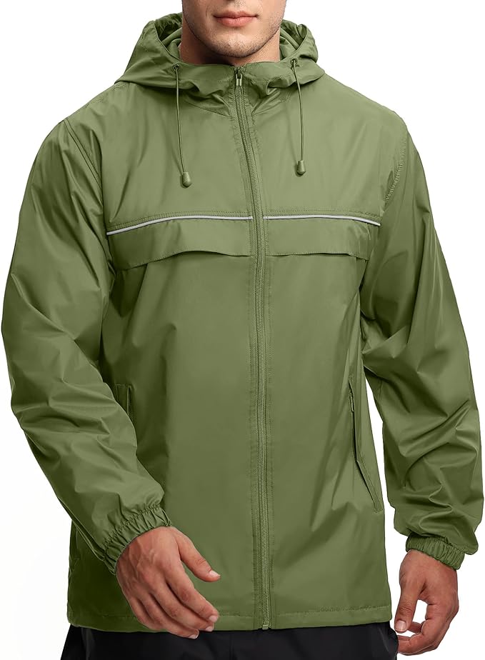 GEEK LIGHTING Rain Jacket Men Lightweight Waterproof Jackets Packable Windbreaker Hooded Raincoat for Golf Cycling Outdoor