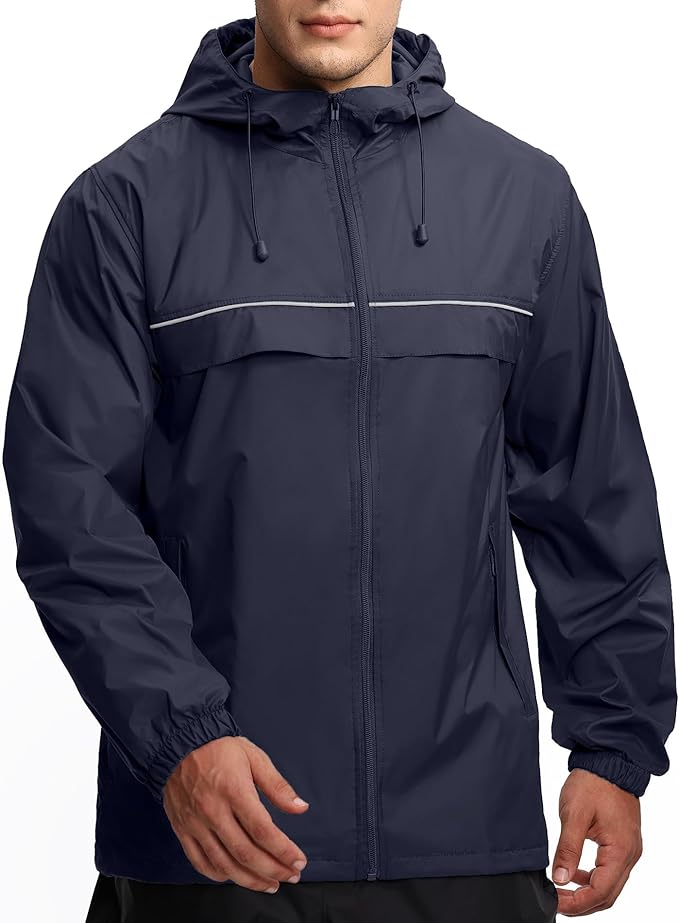 GEEK LIGHTING Rain Jacket Men Lightweight Waterproof Jackets Packable Windbreaker Hooded Raincoat for Golf Cycling Outdoor