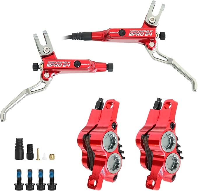 ZTZ IIIPRO E4 MTB Hydraulic Disc Brake Set, 4-Piston Hydraulic Brake Kit with Ceramic Brake Pads for Mountain Bike（Pre-Bled, Front 800mm and Rear 1550mm）