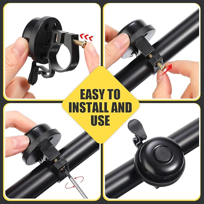 BBTO 10 Pcs Aluminum Alloy Clear Sound Bike Bell Black Loud Crisp Bicycle Bell Scooter Tricycle Mountain Bike Accessories for Boy Girl Kids Adults, Left and Right