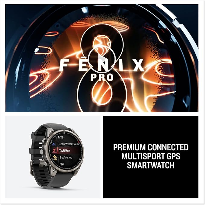 Garmin Fenix 8 Pro, 51mm, AMOLED Display, Premium Multisport GPS Smartwatch, inReach Technology for Emergency Survival, Health Tracking | Titanium/Graphite, Signature Series Power Bundle