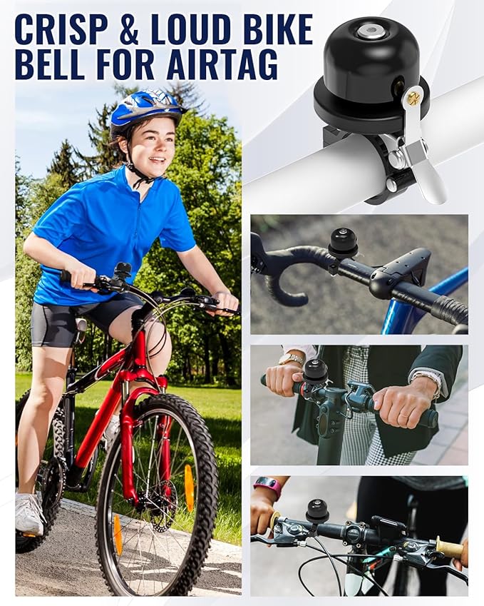 VICTGOAL Bike Bell for Airtag Bike Mount Hidden Holder Anti-Theft Tracker Case Ring Bicycle Bell for Handlebars Adult Mountain Road Bikes