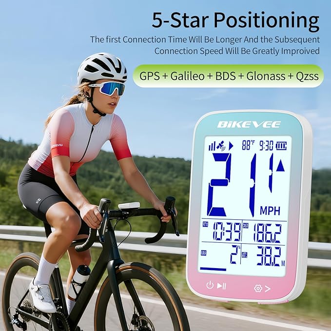 Bike Speedometer GPS Wireless Cycling Computer – Auto Start/Stop, Auto Backlight, Waterproof Bicycle Odometer MPH KM/H, 2.4" LCD Display