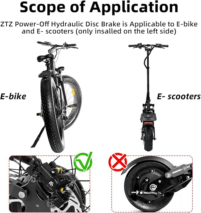 E-Bike Hydraulic Disc Brake Set, 2-PIN 2-Pistons Electric Power-Off Hydraulic Brakes Set, Left Front 950mm Right Rear 1880mm Pre-Bled with Mineral Oil Brakes Kit for eBike, MTB, Scooters