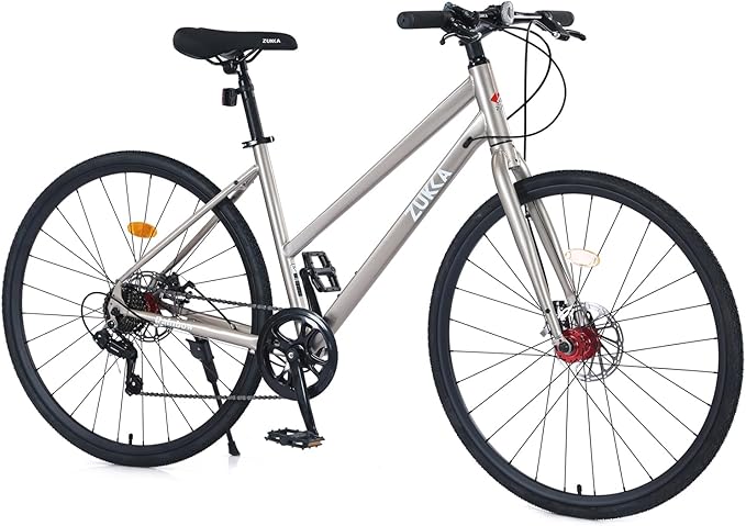 700C Road Hybrid Bike City Commuter Bicycle with 7 Speed/Front and Rear Disc Brakes/Steel Frame for Men Women Adult Available in A Variety of Colors