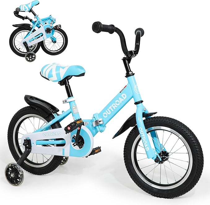 14/16/18 Inch Folding Kids Bike with Training Wheels, Gifts for Girl&Boy Age 3-10 Years, Toddler Bike with Dual Brakes for Beginners, Multi-Color