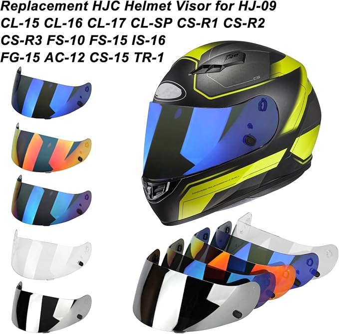 LKV HJ-09 Visor Replacement Face Shield Motorcycle Helmet Visor Anti-Scratch for CL-15 CL-16 CL-17 CL-SP CS-R1 CS-R2 CS-R3 FS-10 FS-15 IS-16 (Dark Tea Blue)