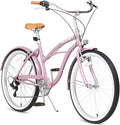 ACEGER 24 26 Inch Women Beach Cruiser Bike, Single Speed and 7 Speed, Adult Hybrid Bike Commuter Bicycle, Hi-Ten Steel Frame with Adjustable Handlebar and Saddle, Multiple Colors