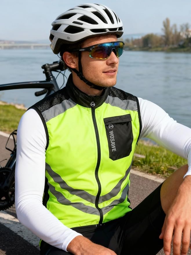 WOSAWE Men's High Visibility Cycling Wind Jacket Water Resistance Reflective Windbreaker