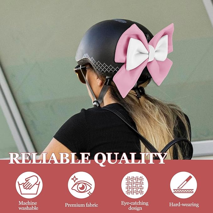 Bow Helmet Accessory, 8.07"x11.22" Stylish Motorcycle Helmet Bow Decoration for Women, Removable Cute Fashion Ribbon Bows Ornament for Motorcycle Scooter E-Bike Helmets (Pink+White)