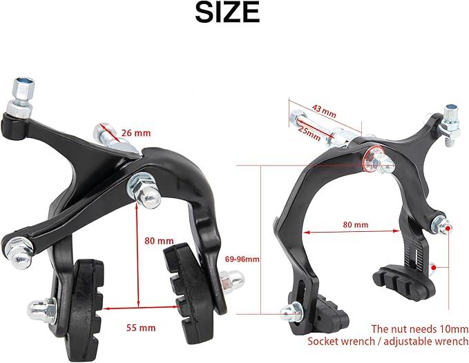 Bike Brakes Calipers Set,Side Pull Brake Set,69-96mm Reach,for Bike C Shape Brake Aluminum Bicycle Brake