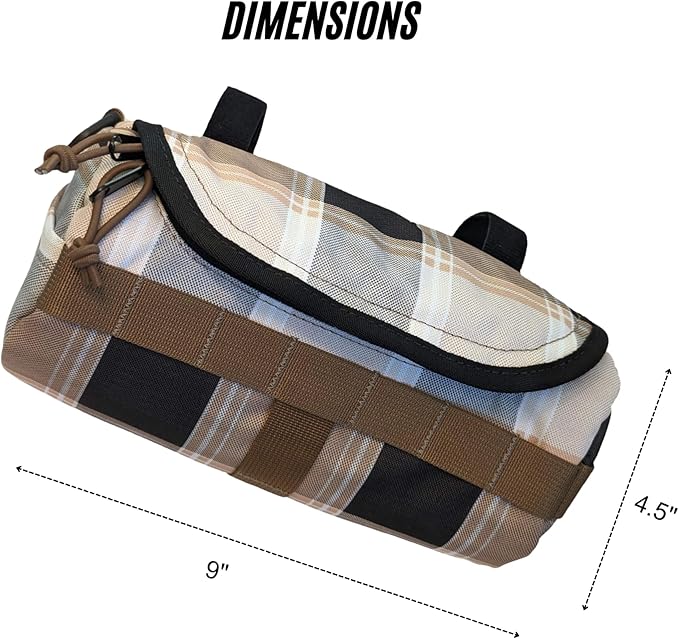 Handlebar Bag (Plaid Max) | 2 Liter Capacity | Spacious Bike Bag w/ 2 Extra Long Buckle Straps & 1 Hook-and-Loop Strap | Water Resistant Front Basket | Bike Accessories | Made in USA