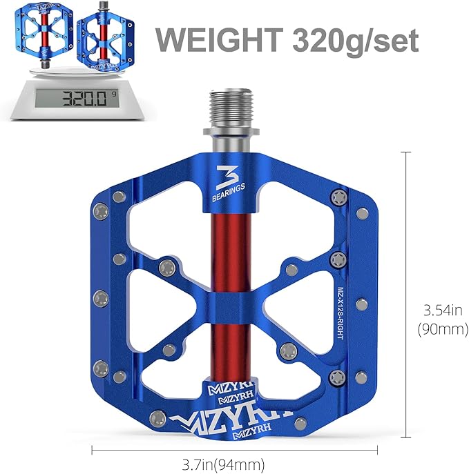 MZYRH Road/Mountain Bike Pedals,Lightweight 3 Bearings Bicycle Pedals,9/16” Aluminum Alloy Flat Pedals for Road Mountain BMX MTB Bike