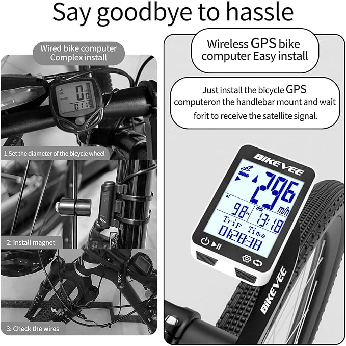 GPS Speedometer & Odometer - Wireless Bike Computer, Auto Start/Stop, Auto Backlight, IPX7 Waterproof, 2.4" LCD, Cycling Tracker in MPH & KM/H