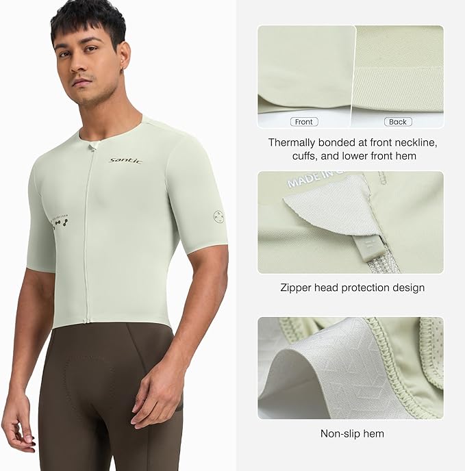 Santic Men's Cycling Jersey Short Sleeve Tops Bicycle Bike Shirt Full Zipper UPF 50+ Bicycle Jersey with Pockets