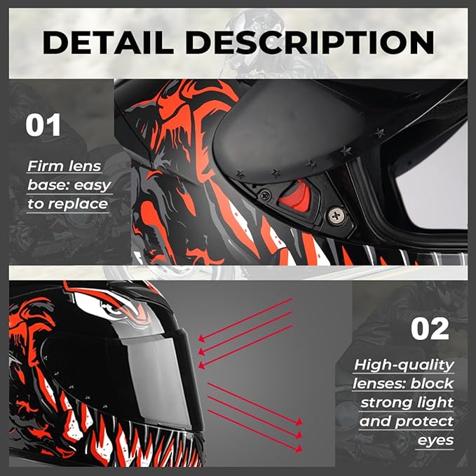 Full Face Motorcycle Helmet Racing Motocross Helmets with Pinlock Compatible Clear&Tinted Visors DOT Model Approved Street Bike Helmet