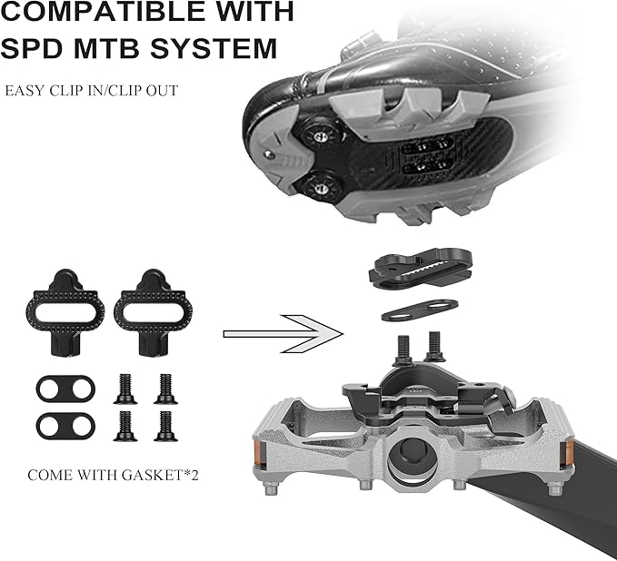 Mountain Bike Pedals with Reflector- Dual Function Plat & Clipless Pedals, Bicycle Pedal 9/16”Compatible with SPD - 3 Sealed Bearings Bicycle Platform Mountain Pedals