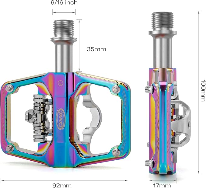 CXWXC Mountain Bike Pedals Compatible with Shimano SPD Cleats - Dual Sided Plat & Clip Pedal, 9/16” Bicycle Platform and Clipless Pedals for Road, MTB, and Hybrid Bikes