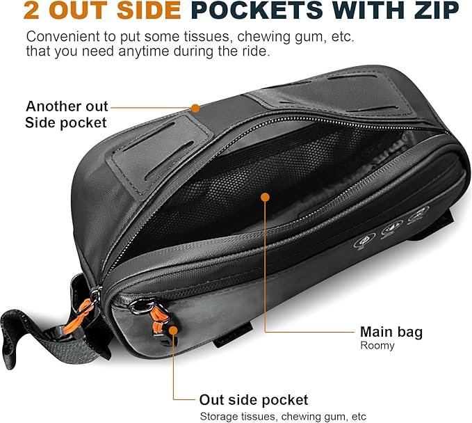 NDakter Bike Triangle Frame Bag, Bicycle Storage Pouch with 2 Side Pockets, 3-in-1 Top Tube Bags for Phone, Waterproof Cycling Tool Accessories Pack for MTB Mountain Road Bikes（1.2L）