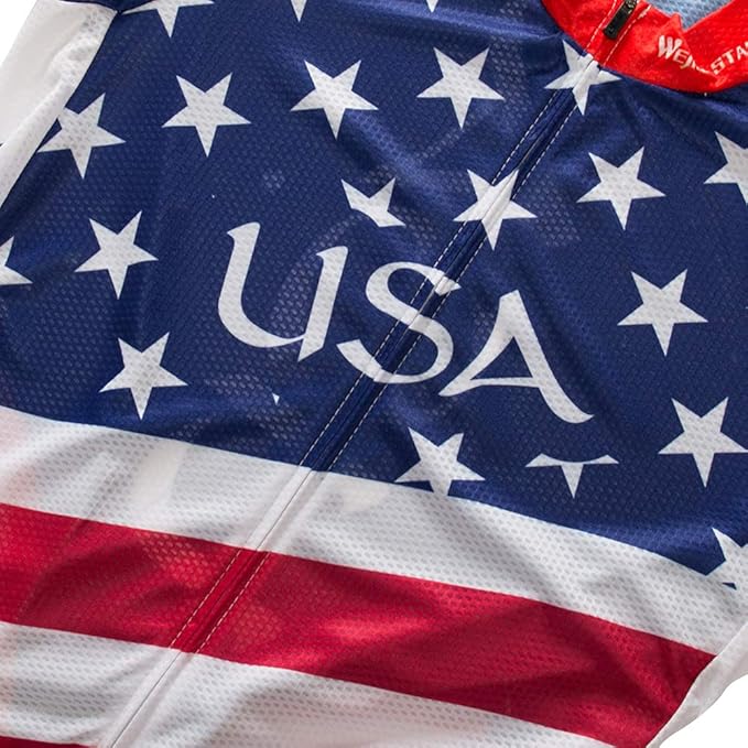 Cycling Jersey Short Sleeve USA Style Bike Tops with Pocket Reflective Stripe