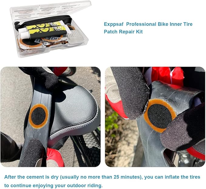 Bike Tire Repair Kit, Bicycle Inner Tube Puncture Patch Kits with Vulcanizing Patches, User Manual, Metal Rasp and Tire Lever, Bike Patch Kit for Mountain and Road Bike