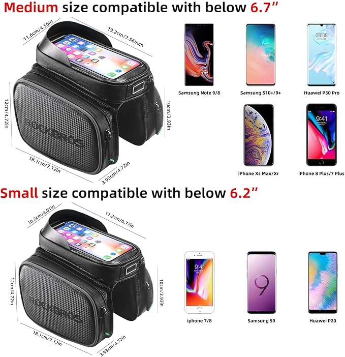 ROCKBROS Bike Phone Bag, Waterproof Large-Capacity Handlebar & Top Tube Phone Pouch for Cycling, Fits Smartphones Up to 6.2 Inches, Storage Case for Road & Mountain Bikes