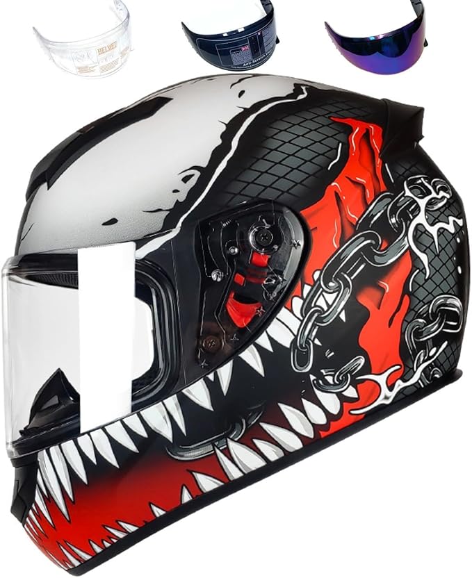 Full Face Motorcycle Helmet Racing Motocross Helmets with Pinlock Compatible Clear&Tinted Visors DOT Model Approved Street Bike Helmet