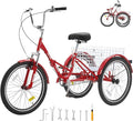 VEVOR Folding Adult Tricycle,Adult Folding Trikes, 3 Wheel Cruiser Bike with Large Basket & Adjustable Seat, Shopping Picnic Foldable Tricycles for Women, Men, Seniors