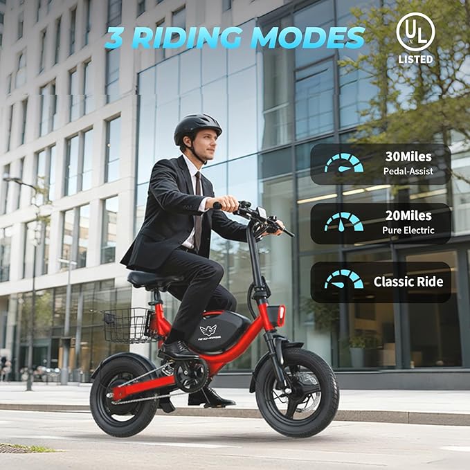 Electric Bike with Basket, 14" Folding Ebike 22 MPH, 35 Miles Range, Dual Suspension, 715W Peak Brushless Motor with 30° Uphill, Adjustable Seat, Commuter Electric Bicycle for Adults 330LBS Load